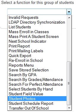 "Student Photos" option in the Group Function drop-down