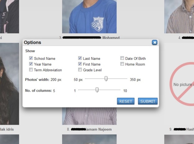 "Student Photos" menu/options
